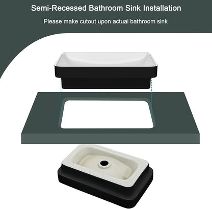 Rectangular White and Black Bathroom Vessel Sink | Beslend 19x12 Semi Recessed Black&White Above Counter Rectangular Ceramic Wash Sinks Top Counter Porcelain Modern Art Basin