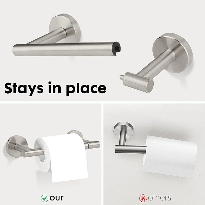Brushed Nickel Toilet Paper Holder Set, Stainless Steel Towel Ring, Double Post Pivoting Toilet Paper Holder and Hand Towel Holder Set for Bathroom, Bathroom Hardware Accessories Set