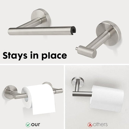 Brushed Nickel Toilet Paper Holder Set, Stainless Steel Towel Ring, Double Post Pivoting Toilet Paper Holder and Hand Towel Holder Set for Bathroom, Bathroom Hardware Accessories Set