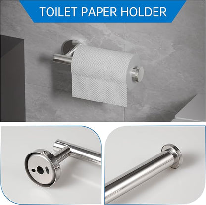Brushed Bathroom Hardware Set, 5 Pieces Bathroom Accessories Set,Stainless Steel 16 Inch Bath Towel Bar Set Wall Mounted,Robe Towel Hooks, Toilet Paper Holder,Towel Racks for Bathroom SP-60008-2