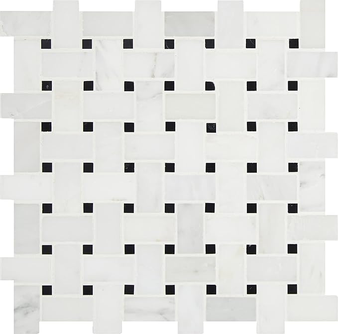 MSI Arabescato Carrara 12 in. x 12 in. Honed Marble Basketweave Tile – Kitchen Backsplash, Bathroom, Accent Wall, Shower, Mesh-Mounted Mosaic