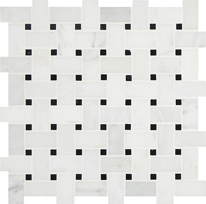MSI Arabescato Carrara 12 in. x 12 in. Honed Marble Basketweave Tile – Kitchen Backsplash, Bathroom, Accent Wall, Shower, Mesh-Mounted Mosaic
