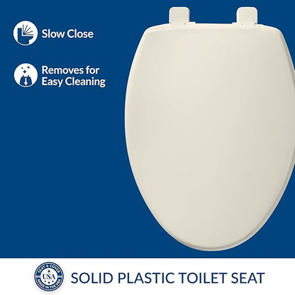 Bemis 7300SLEC Slow Close Toilet Seat, Easy Clean Hinges and Durable Plastic Seat, Made in USA, Elongated, Biscuit (Pack of 2)
