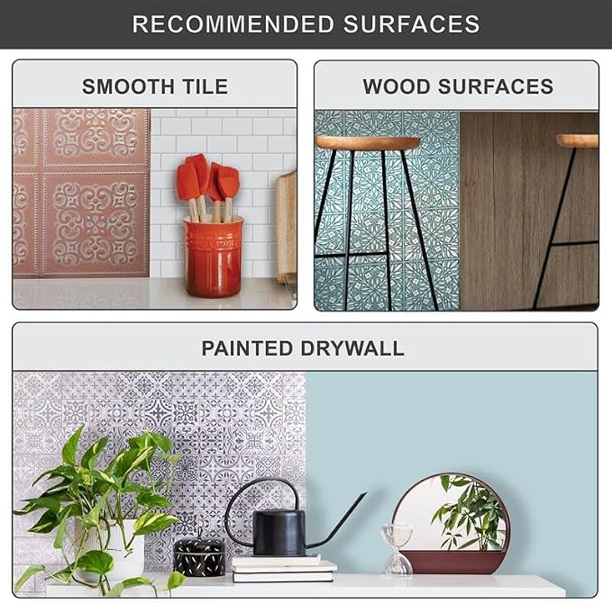 Main Street Peel and Stick Wallpaper Tiles, Blue & Silver Leaves, 24-Pack | 8"x8" tiles, covers 10.67 sq ft. Peel-and-stick paper, no extra adhesive needed. Ideal for backsplashes & DIY projects.