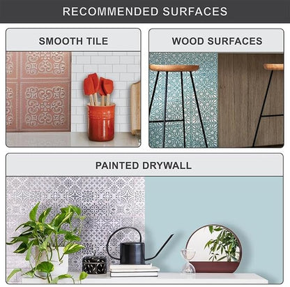 Main Street Peel and Stick Wallpaper Tiles, Blue & Silver Leaves, 24-Pack | 8"x8" tiles, covers 10.67 sq ft. Peel-and-stick paper, no extra adhesive needed. Ideal for backsplashes & DIY projects.