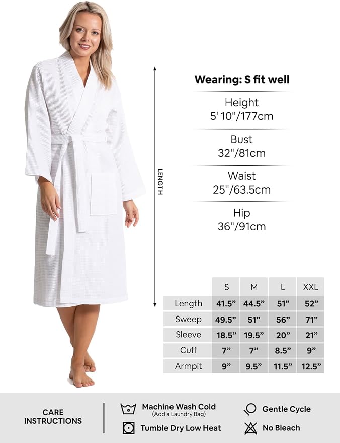 Waffle Knit Lightweight Kimono Spa & Bath Robes for Women - Quick Dry - Soft