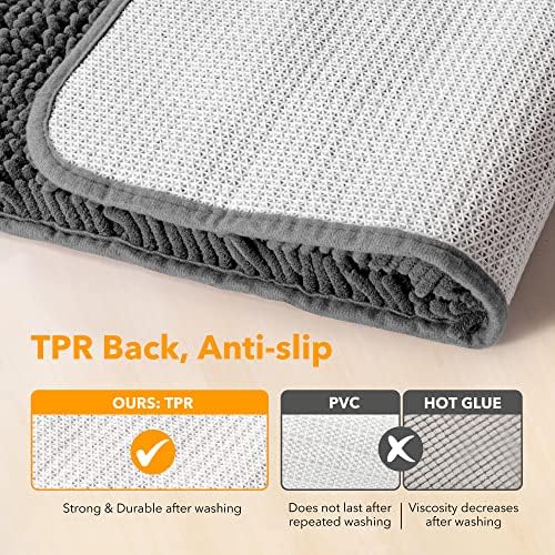 Yeaban Chenille Dark Gray Bathroom Rug 17"x24", Non-Slip Rubber Backing