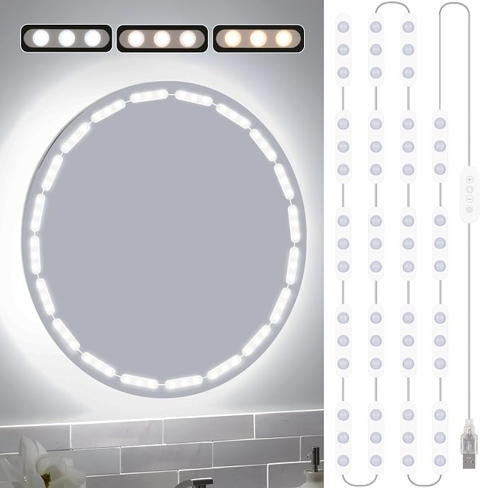 Bairth LED Vanity Lights for Mirror, 16ft Makeup Strip Light 3/4 / 6000K | 10 Level Brightness Adjustable, USB Cable, Hollywood Mirror Light Stick-On for Makeup Dressing Room Bathroom Bedroom