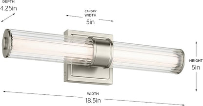 Kichler Laurene LED Bath Bar Light, Brushed Nickel | Linear vanity light with clear fluted glass for bathroom mirrors (18.5" x 5" x 4.25"), 55195NILED