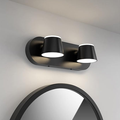 URSOLA 2 Light Bathroom Vanity Light, LED Black Wall Light Fixtures, Up and Down Rotatable Dimmable, 13 inch Bathroom Lighting Fixtures Over Mirror