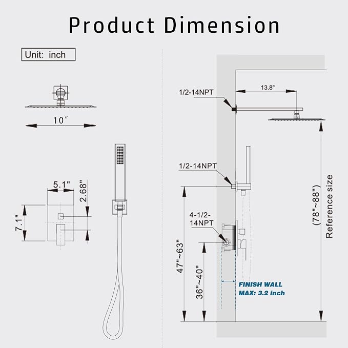 Alesco Shower System, Black Shower Faucet Set with 10-Inch High-Pressure Rainfall Showerheads and Handheld Spray combo, Showerfixture Include Valve and Trim Kit, Matte Black