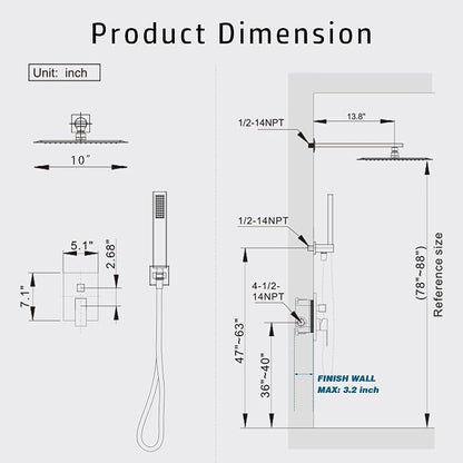 Alesco Shower System, Black Shower Faucet Set with 10-Inch High-Pressure Rainfall Showerheads and Handheld Spray combo, Showerfixture Include Valve and Trim Kit, Matte Black