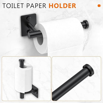 5 Pieces Bathroom Hardware Accessories Set Matte Black Towel Bar Set Stainless Steel Wall-Mounted 23.6 Inch Towel Holder