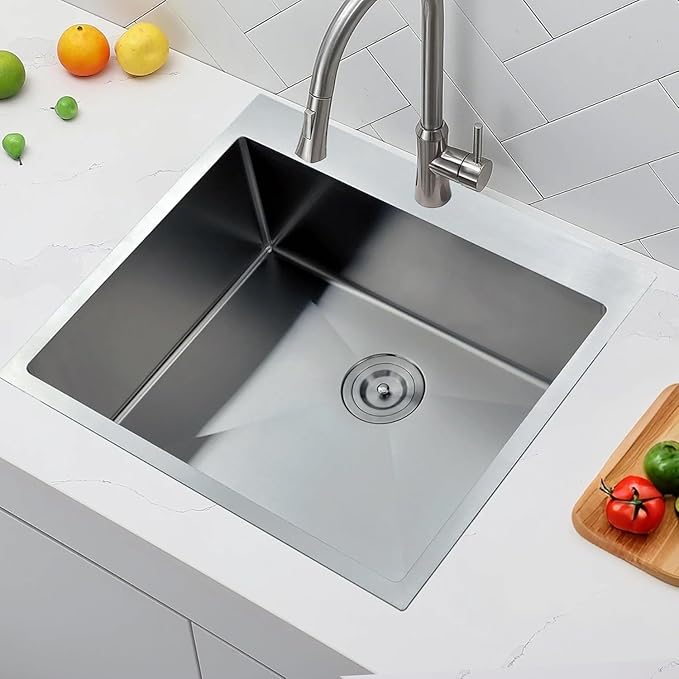 Comllen 25 x 22 Inch Drop In Kitchen Sink, Brushed Nickel Topmount 16 Gauge Stainless Steel Kitchen Sinks, 8 Inch Deep Utility RV Sink