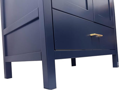 24" Blue Bathroom Vanity Base Only – Freestanding Solid Wood Sink Cabinet with Bottom Drawer, Shaker Style Storage, No Top or Sink, 36" W x 21" D x 34.5" H