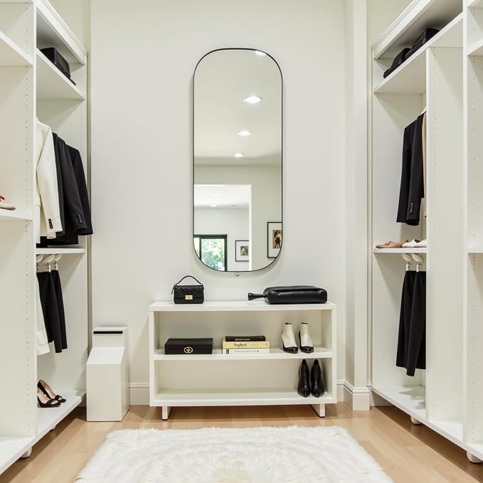 Oval Full Length Mirror 18"x47" Long Black Pill Shaped Floor Mirror | Black Oblone Mirror Metal Frame Wall Mirror Decorative Rustic Full Body Mirror Hanging for Bathroom Bedroom Entryway