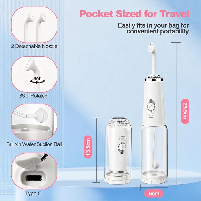Portable Bidet for Travel - IPX7 Waterproof & 4 Spray Modes | 2 Quick‑Detachable Nozzles, Electric Handheld Bidet for Women, Compact Design for Home Travel Postpartum Personal Hygiene