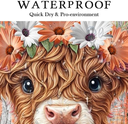 Rustic Wood Farmhouse Floral Shower Curtain for Bathroom, Western Funny Highland Cow Bull Floral Butterfly Country Flower Plant Art Printed Fabric Polyester Waterproof 12 Pack Plastic Hooks 60x72in