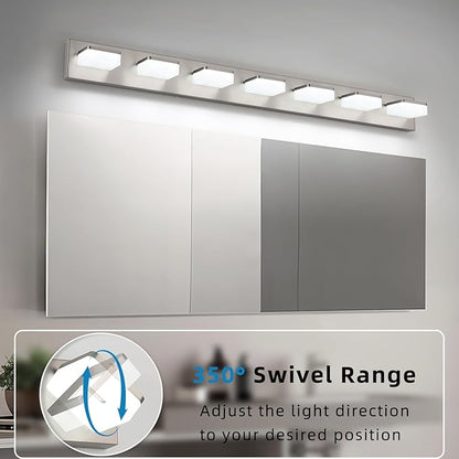 7-Light Bathroom Vanity Light Fixture Over Mirror, Nickel LED Vanity Lighting Fixtures, 45.67 inch Modern Bathroom Wall Light Fixtures with Rotating Lamp Head