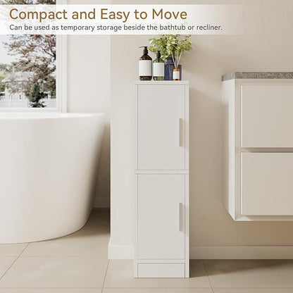 IBUYKE Small Bathroom Storage Cabinet, Narrow Beside Tolite Cabinet with 2 Doors & Adjustable Shelf, Small Bathroom Organizer, Space-Saving Storage Solution for Toilet, Laundry Room UWBS002W