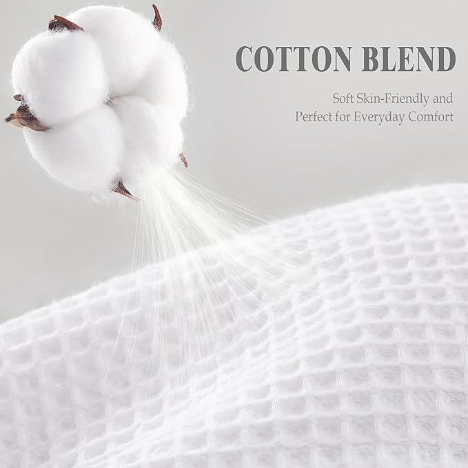Long Waffle Shower Curtain - White Cotton Texture Fabric Heavyweight Shower Curtains for Bathroom,72Wx80L