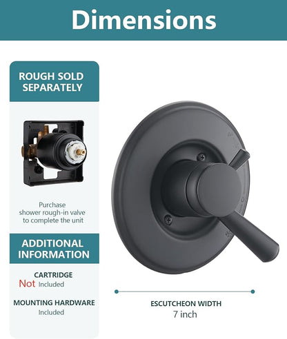 Shower Trim Kit Compatible with Delta 17 Series, Shower Cover Plate with Handle, Matte Black(Valve& Catridge Not Inclued)