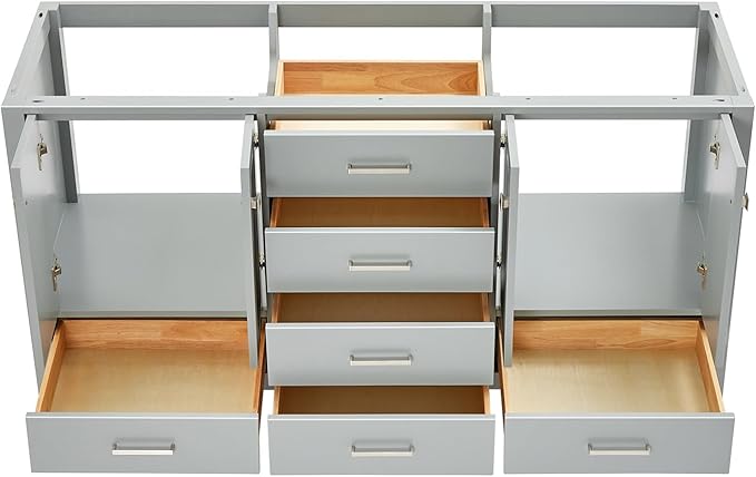 ARIEL Cambridge 66-inch Bathroom Vanity Base Cabinet,Solid Wood, 4 Soft Closing Doors, 6 Dovetail Drawers, Grey