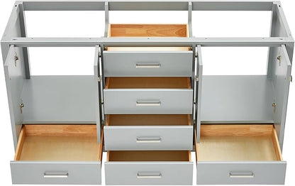 ARIEL Cambridge 66-inch Bathroom Vanity Base Cabinet,Solid Wood, 4 Soft Closing Doors, 6 Dovetail Drawers, Grey
