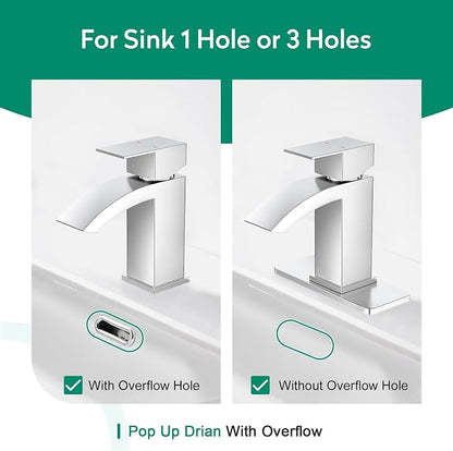 CREA Chrome Waterfall Bathroom Faucet Single Hole,Chrome Bathroom Sink Faucet 1 Hole Single Handle Bathroom Faucet with Pop Up Drain Stopper/ 3 Hole Plate Stainless Steel RV Vanity Faucet