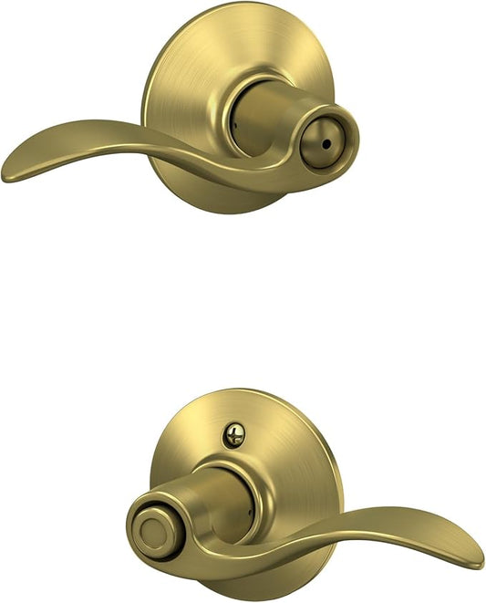 Schlage F40 ACC 608 Accent Door Lever, Bed & Bath Privacy Lock, Satin Brass