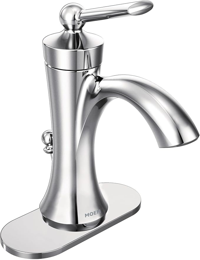 Moen Wynford Chrome One-Handle High-Arc Bathroom Faucet with Drain Assembly for One or Three Hole Setups, 4500