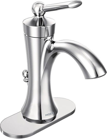 Moen Wynford Chrome One-Handle High-Arc Bathroom Faucet with Drain Assembly for One or Three Hole Setups, 4500