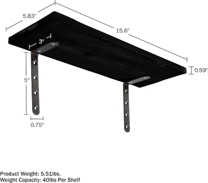 Lavish Home Floating Shelves - Set of 6 Shelves for Living Room, Kitchen, Bedroom, or Bathroom Decor - Wood Floating Shelves for Wall - Farmhouse Wall Décor (Black)