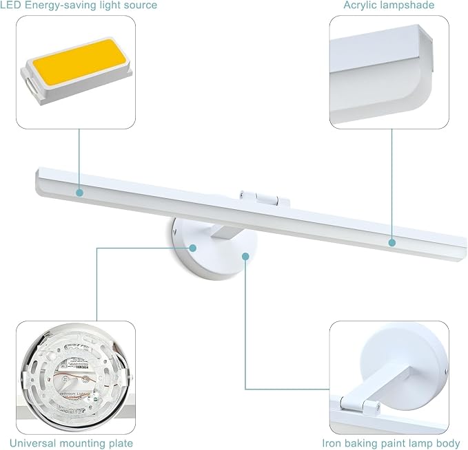 Matte White Bathroom Vanity Light Fixtures Over Mirror 24inch Rotatable Modern LED Vanity Lights Modern Wall Sconce (White Light 6000K)