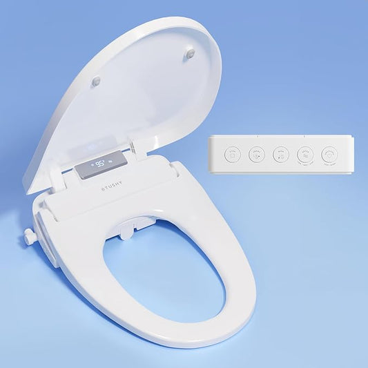 TUSHY Aura Luxury Electric Bidet Seat | Heated Toilet Seat with Temperature Control, Self-Cleaning Nozzle, Instant Adjustable Warm Water & Dryer (Remote Control & Auto Open, Soft Close Lid), Elongated