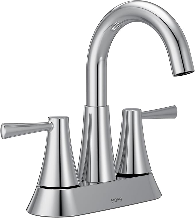 Moen Ronan Chrome Two-Handle 4 in. Centerset Modern Bathroom Faucet with Push-Down Drain, 84022