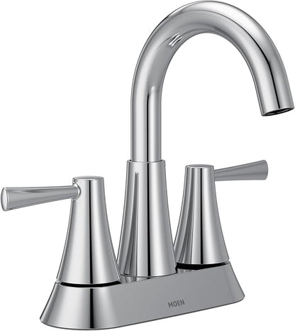 Moen Ronan Chrome Two-Handle 4 in. Centerset Modern Bathroom Faucet with Push-Down Drain, 84022