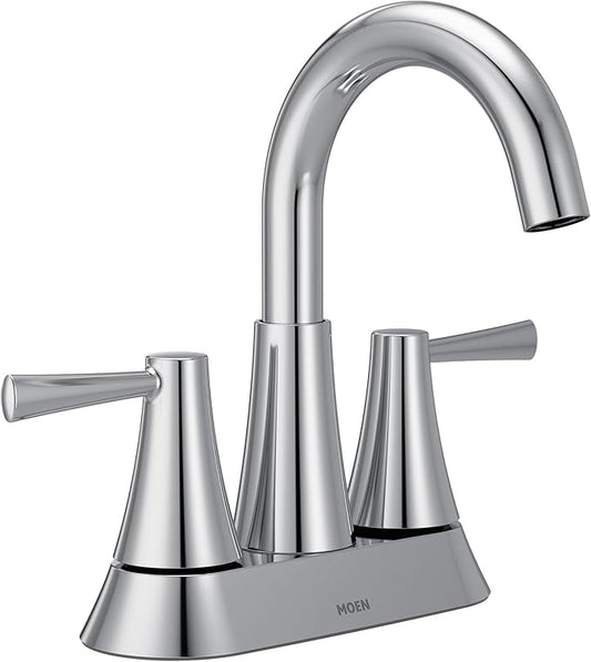 Moen Ronan Chrome Two-Handle 4 in. Centerset Modern Bathroom Faucet with Push-Down Drain, 84022