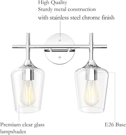 Ralbay Chrome Bathroom Light Fixtures 2-Lights with Clear Glass Modern Wall Mount Lighting Industrial Farmhouse Bathroom Vanity Lights Wall Sconce Chrome