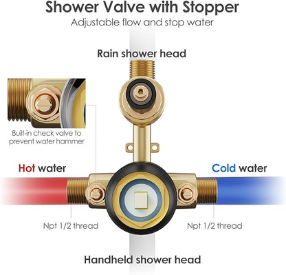 Gabrylly Shower System, 10" Wall Mounted Shower Faucet Set, Matte Black | Rain Shower Head with Handheld Spray Combo, All Metal Rainfall Shower Head Complete Set Shower Mixer Valve for Bathroom