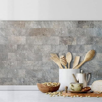 AULIGET 100 Piece Mountain Rock Peel and Stick Backsplash Wall Tiles, 3" x 6" PVC Faux Stone Stick on Tiles for Backsplash Kitchen, Bathroom, Laundry Room, Camper, Fireplace