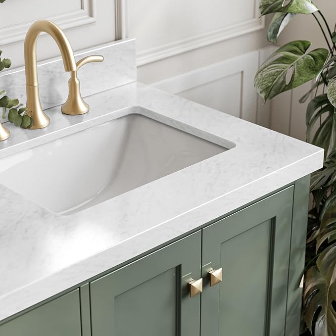 ARIEL Cambridge 67 Inch Double Rectangle Sink Bathroom Vanity with Carrara White Marble Countertop 1.5 Inch in Vintage Green