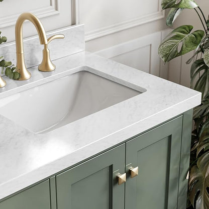 ARIEL Cambridge 67 Inch Double Rectangle Sink Bathroom Vanity with Carrara White Marble Countertop 1.5 Inch in Vintage Green