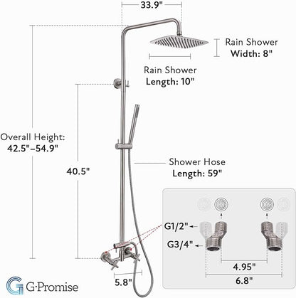 G‑Promise 316 Marine Grade Stainless Steel 10 Inches Outdoor Shower Kit | SUS 316 Stainless Steel, Built to Last, Easy Install, Height Adjustable, Wall Mounted, for Poolside, Backyard, Coastal Homes