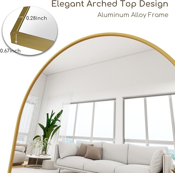 Dewfig Mirror Full Length, 64"X20" Arched Floor Mirror, Gold | Aluminum Alloy Frame Full Body Mirror, HD Shatterproof Tempered Glass, Lean/Stand/Wall for Living Room,Bedroom, Dressing Room