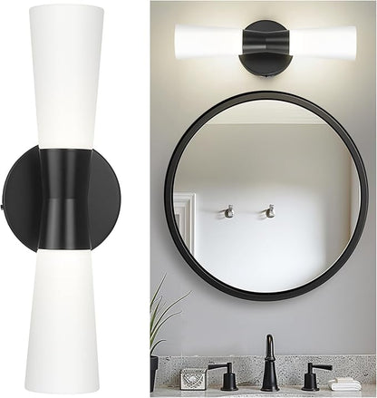 kudos 16 Inch Black Vanity Lights, Milk White Glass, 3CCT, KDVL13-BK | LED, 14W, 1100 Lumens, 3000K, 4000K and 5000K Selectable, Hardwired,for Bathrooms and Bedrooms