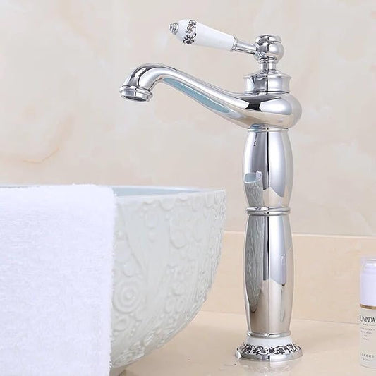 Vintage Bathroom Faucet, Antique Brass Sink, Hot and Cold Mixer Tap, Single Handle, Gold(Chrome)