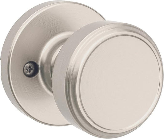 Kwikset Maven Dummy Door Knob, Single Sided Round Handle for Closets, French Double Doors, and Pantry, Satin Nickel Non-Turning Interior Push/Pull Door Knob, with Microban Protection