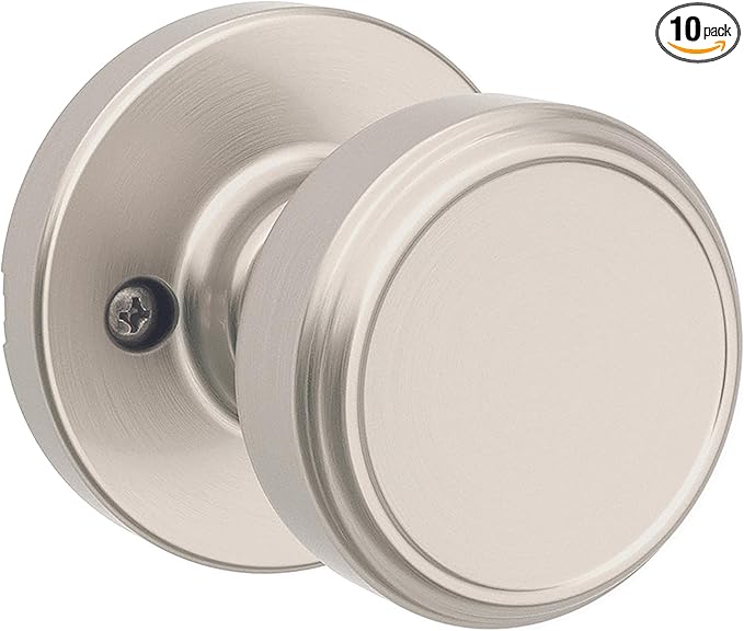 Kwikset Maven Dummy Door Knob, Single Sided Round Handle for Closets, French Double Doors, and Pantry, Satin Nickel Non-Turning Interior Push/Pull Door Knob, with Microban Protection (Pack of 10)