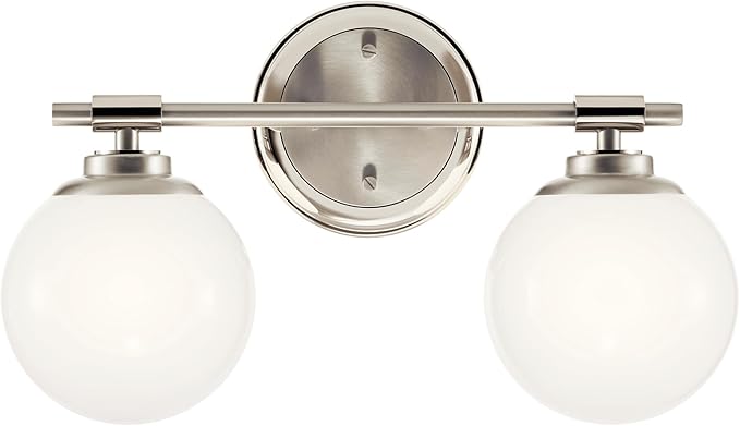 Kichler Benno 2-Light Vanity, Modern Light with Opal Glass in Polished Nickel and Brushed Nickel, for Bathroom or Powder Room (8.75" x 14.75"), 55171PN